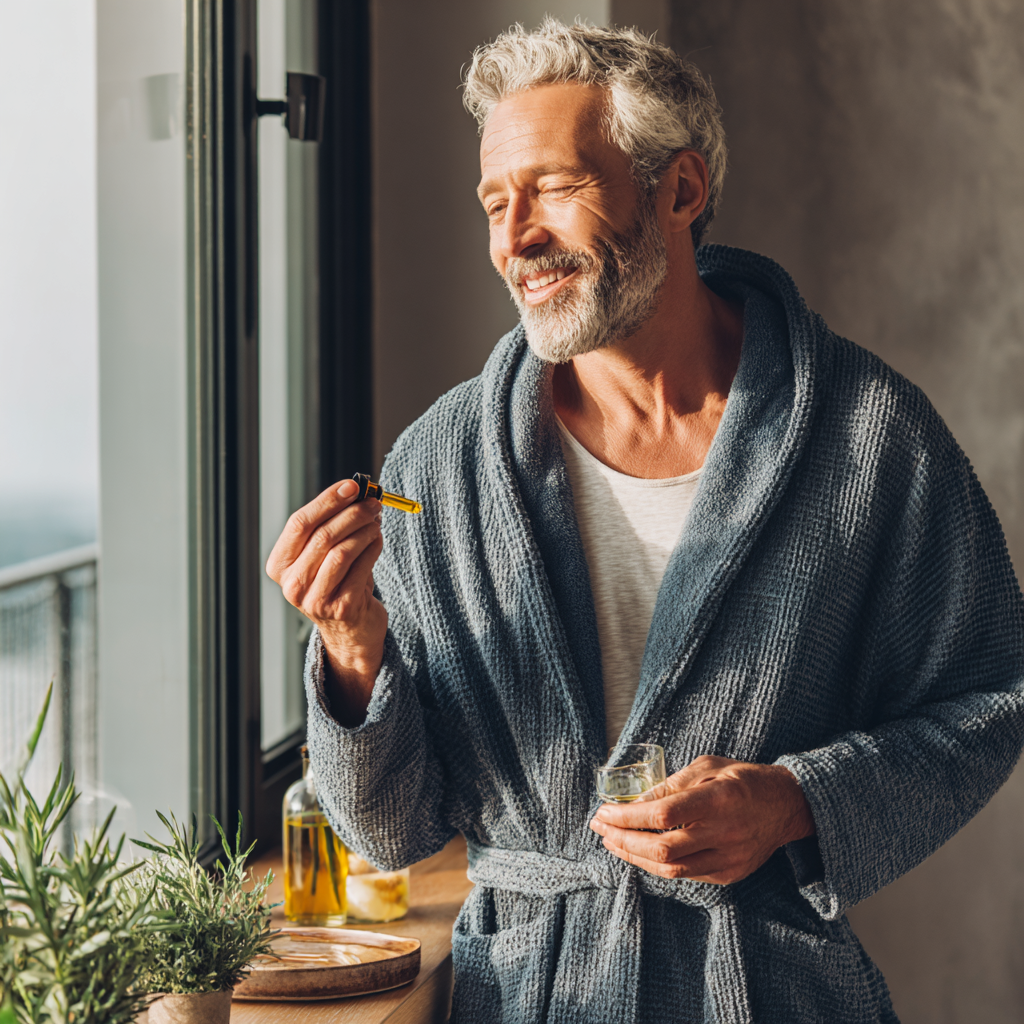 Middle-aged adults following daily wellness routine with natural methods
