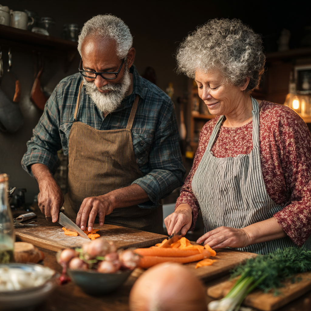 Older adults preparing fiber-rich meals for vascular health
